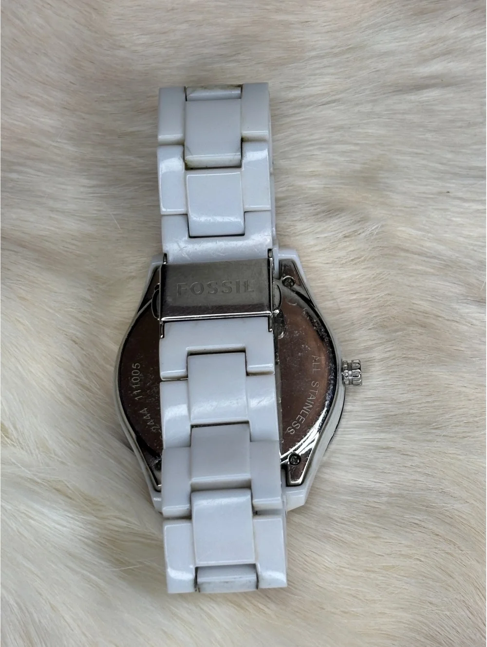 Fossil Women's White Ceramic Watch with Crystal Bezel